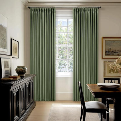 84 Inch Olive Green Linen Pinch Pleated Blackout Curtains Dual Layer | 100% - Image 8