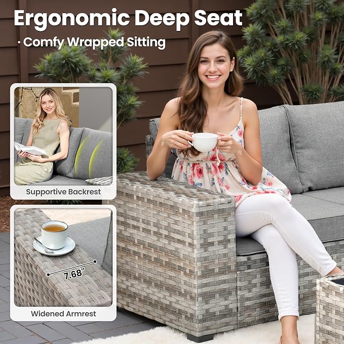 ovios 12 Pieces Patio Furniture Set, Outdoor Wicker Sectional Sofa - Image 4