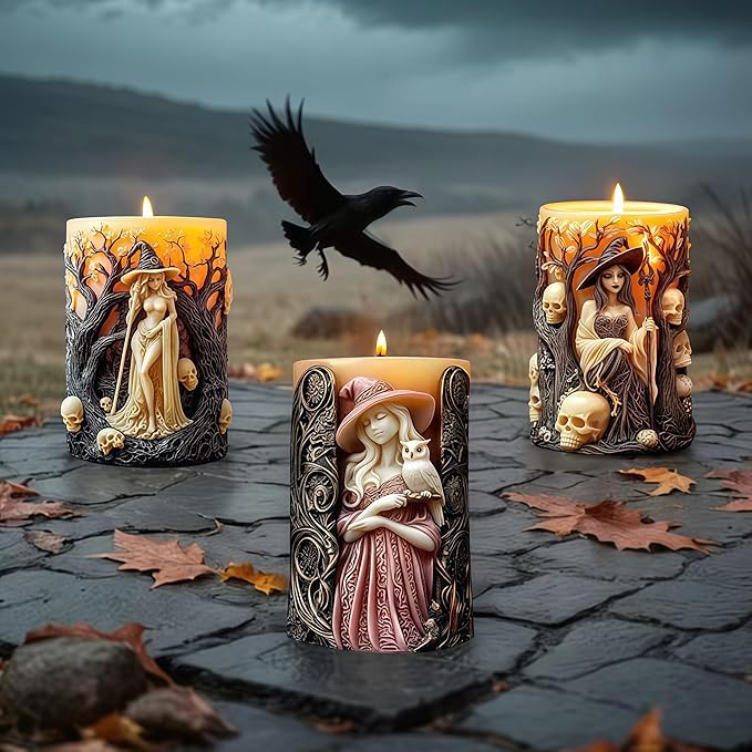 Witch Cylinder Silicone Candle Mold for Candle Making,Pillar Casting Silicone Molds for Resin Casting,Scented Candle, Soap,Silicone Molds for Home Decor,Resin Craft Gifts (A)