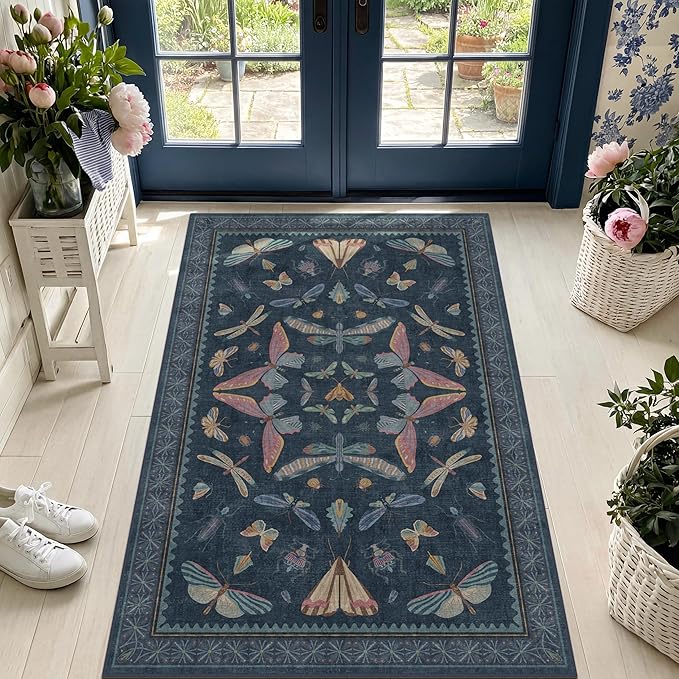 Washable 3x4 Entryway Rug, Non Slip Vintage Area Rug by HazoHaus