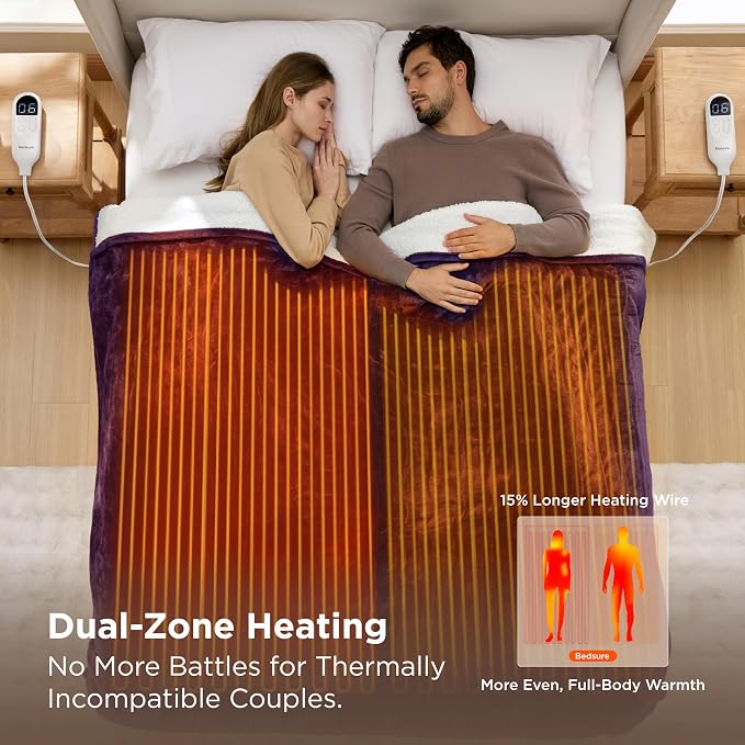 Bedsure Heated Blanket King Size, Dual Control Electric Blanket, 6 Heat/6 Timer - Image 3