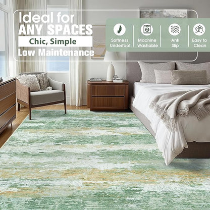 Aelenmu 9x12 Area Rugs for Living Room Washable Bedroom Dining Room Green | - Image 9