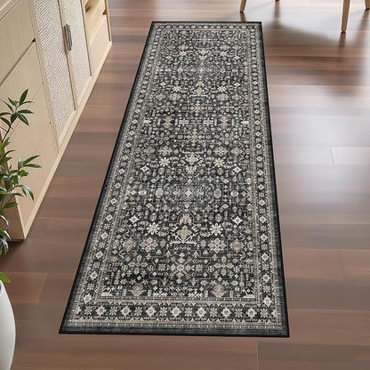 Grey Hallway Runner Rug 2x6 for Bedroom Kitchen | Low Pile; Non Slip; Stain - Image 4