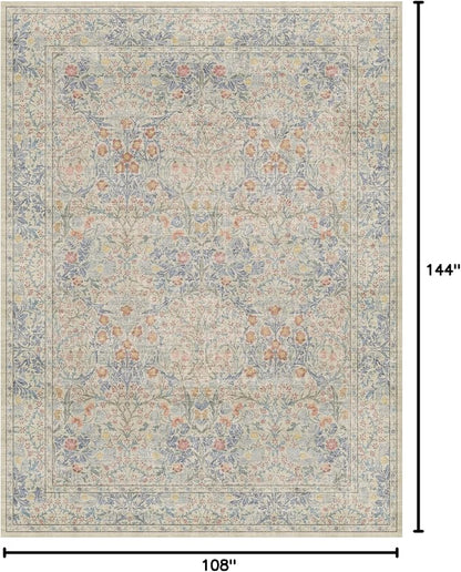 Washable Light Blue Bedroom Rug, 9x12 Area Rug - Image 2