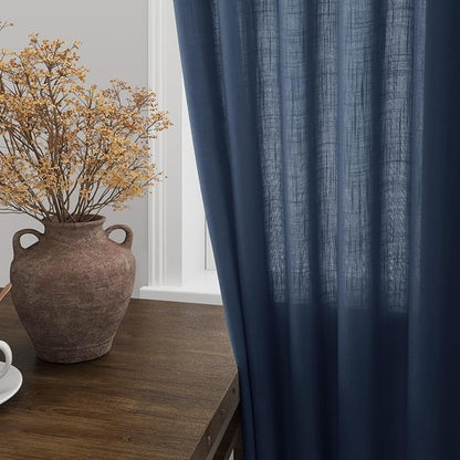 Denim Blue Linen Curtains 102 Inches Long Rod Pocket Back Tab Drapes 2 Panels - Image 4