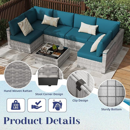 KIGOTY Patio Furniture Set, 7 Pieces Modular Outdoor Sectional Sofa, PE Rattan - Image 4
