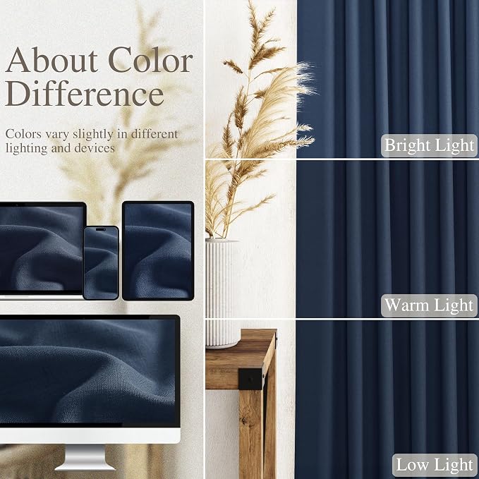 Denim Blue Linen Curtains 102 Inches Long Rod Pocket Back Tab Drapes 2 Panels - Image 3