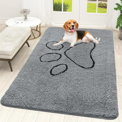OLANLY Dog Door Mat for Muddy Paws 59x35, Paw Print Design Chenille Mud Mat | by OLANLY