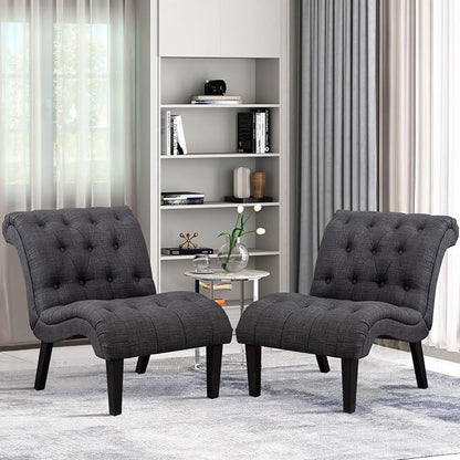 Accent Chairs Set of 2 Upholstered Living Room Bedroom Side Chairs Curved - Image 3