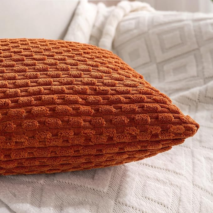 Set of 4 Burnt Orange Decorative Throw Pillow Covers 16x16 Inch Corduroy Pillow - Image 6