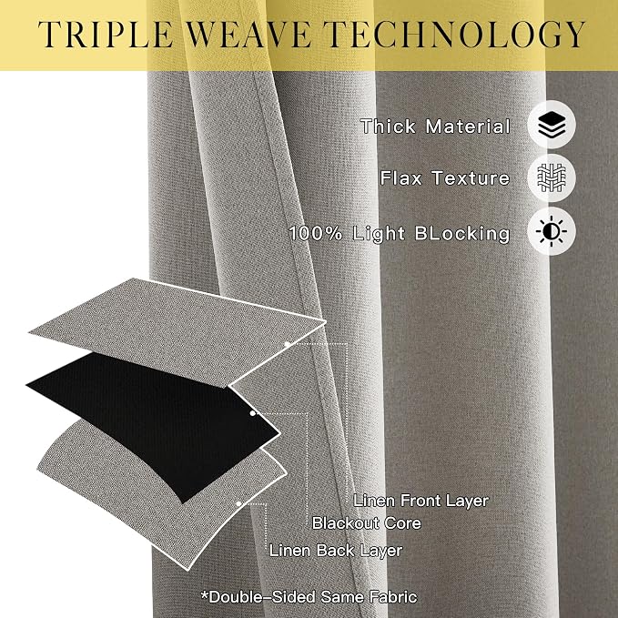 NICETOWN 100% Blackout Faux Linen Curtains - Image 2