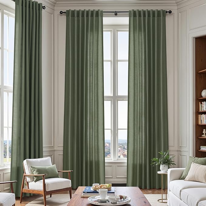 70 Inches Wide Olive Green Linen Curtains - Image 7
