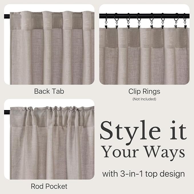 NICETOWN Flax Linen Birch Curtains 84 inch Long, Rod Pocket & Back Tab Semi - Image 6