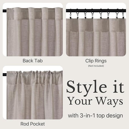 NICETOWN Flax Linen Birch Curtains 84 inch Long, Rod Pocket & Back Tab Semi - Image 6