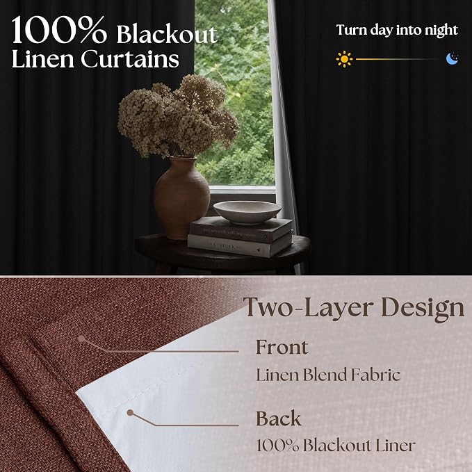 Chestnut Brown Pinch Pleated Blackout Linen 86 Inch Curtains - Image 2
