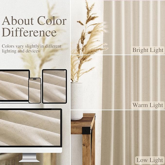 Linen Curtains for Living Room 80 Inches Long Modern Farmhouse Decor Light - Image 3