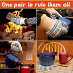 GRILL HEAT AID BBQ Grill Gloves Heat Proof for Grilling – Fireproof 1472°F Heat-Resistant Grill Mitts for Outdoor Barbecue and Smoker, Campfire, Fire Pit, Oven Glove with Fingers for Baking Pizza
