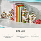 MACKENZIE-CHILDS Small Enamel Canister, Kitchen Storage Container for Flour and Sugar, 1.13 Liters, White Flower Market