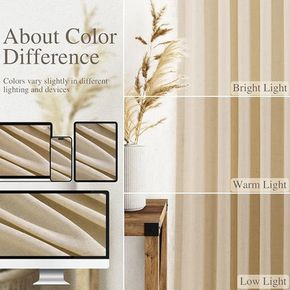 Tan Linen Curtains 90 Inch for Living Room Rod Pocket Back Tab Window Drapes - Image 3