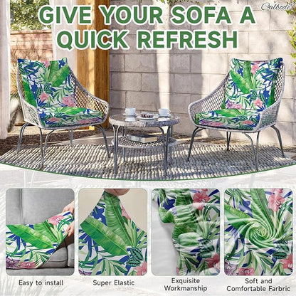 CALBODE 12 Pcs Outdoor Seat Cushion Covers, Tropical Plant | Stretch Chair Seat - Image 4