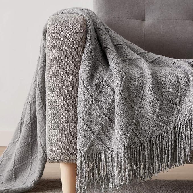 BOURINA Light Grey Throw Blanket 60x80 Inches Throw Textured Solid Soft Sofa - Image 3