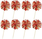 Ephlyn 30Pcs Foil Firework Cupcake Toppers Sparkle Tinsel Drink Birthday Cake Decorations Cocktail Food Fruit Toothpick for New Years Wedding Birthday Party Decorations Gold Red