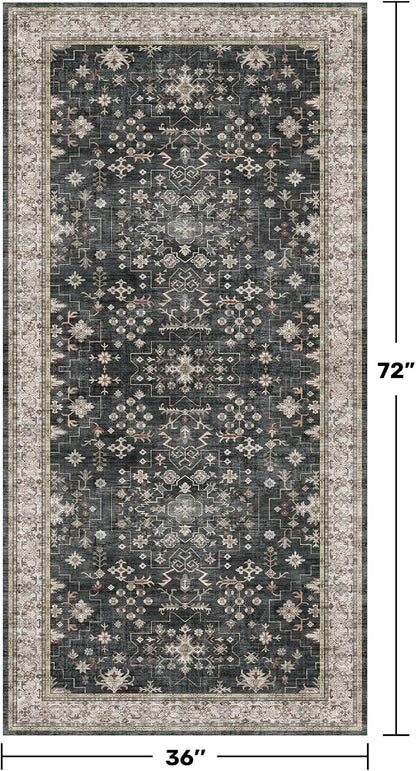 Black Boho Washable 3x6 Large Kitchen Runner Rug, Indoor Entryway Home Office - Image 2