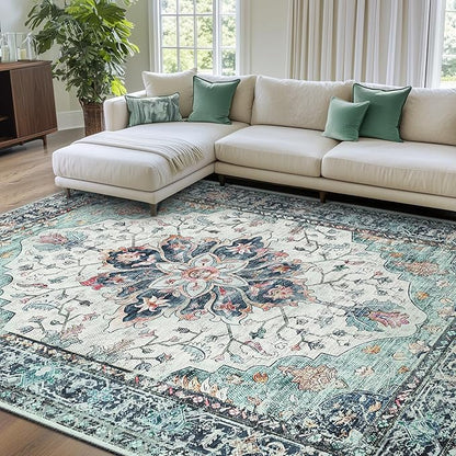 RELEANY Washable Area Rug, Water Repellent, Pet Friendly, Vintage Floral Boho by RELEANY