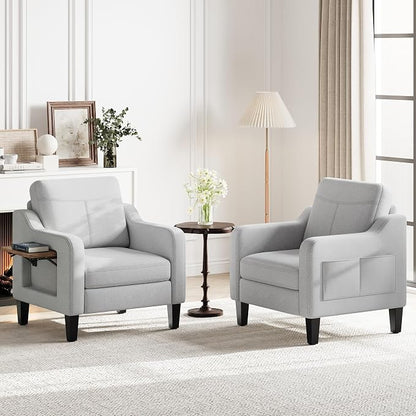 Accent Chair for Living Room Modern Linen Upholstered Armchair Side Wooden by Unknown