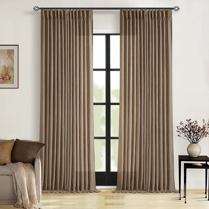 Linen Pleat Semi Sheer Dutch Cocoa Memory Training Curtains 100 Inches Long | by Twodrapes