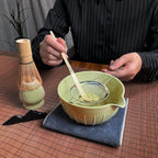 Matcha Whisk Set (7pcs) - Matcha Set with Whisk,Pouring Spout Bowl(15oz),Chasen Holder,Powder Sifter,Bamboo Scoop with Stand,Tea Cloth,Perfect Tools Kit for Tea Ceremony(Celadon Green)
