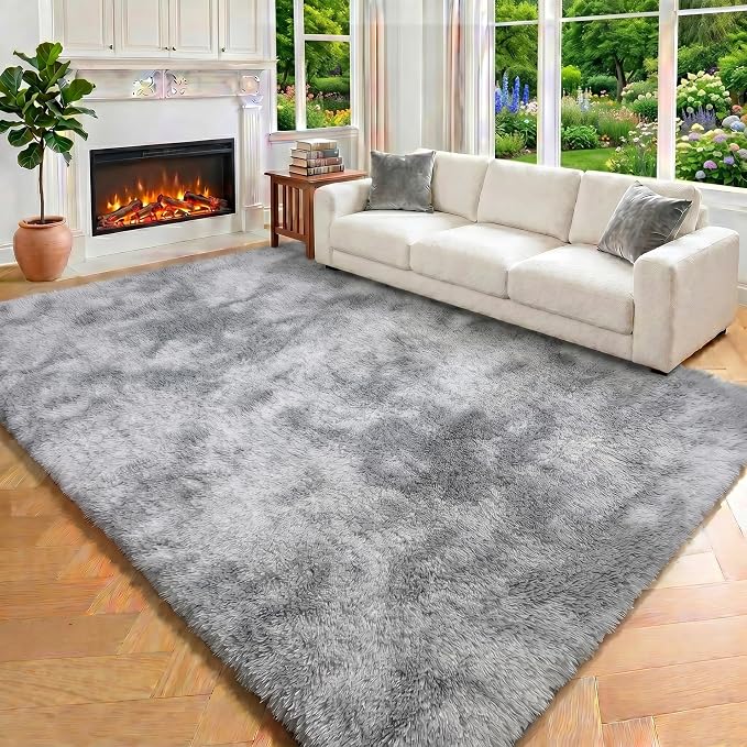 8x10 Area Rugs for Living Room, Tie-Dyed Light Grey Large Fluffy Shag Bedroom - Image 8