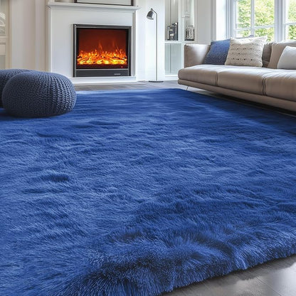 Fluffy Navy Rugs for Bedroom 4x6 Ft Soft Shaggy Blue Carpet for Living Room | - Image 7