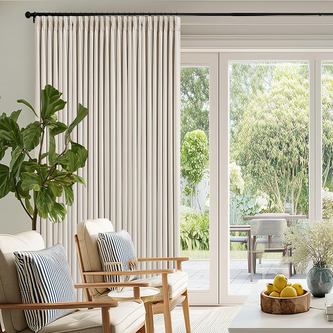 70 Inch Extra Wide Blackout Curtain 96 Inches Long Pinch Pleated Natural | - Image 7