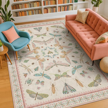 Butterfly Area Rugs 5x7 for Baby Nursery, Cute Light Pink Rugs for Bedroom Girls - Image 3