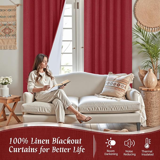 54 Inch Full Blackout Linen Window Curtains - Image 2