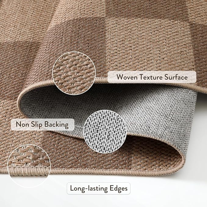 Lahome Checkered Easy Jute 3x5 Outdoor Rug, Washable Rugs - Image 5