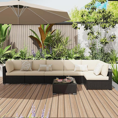 KIGOTY 7-Piece Patio Furniture Set, All-Weather PE Rattan Outdoor Sectional Sofa - Image 9