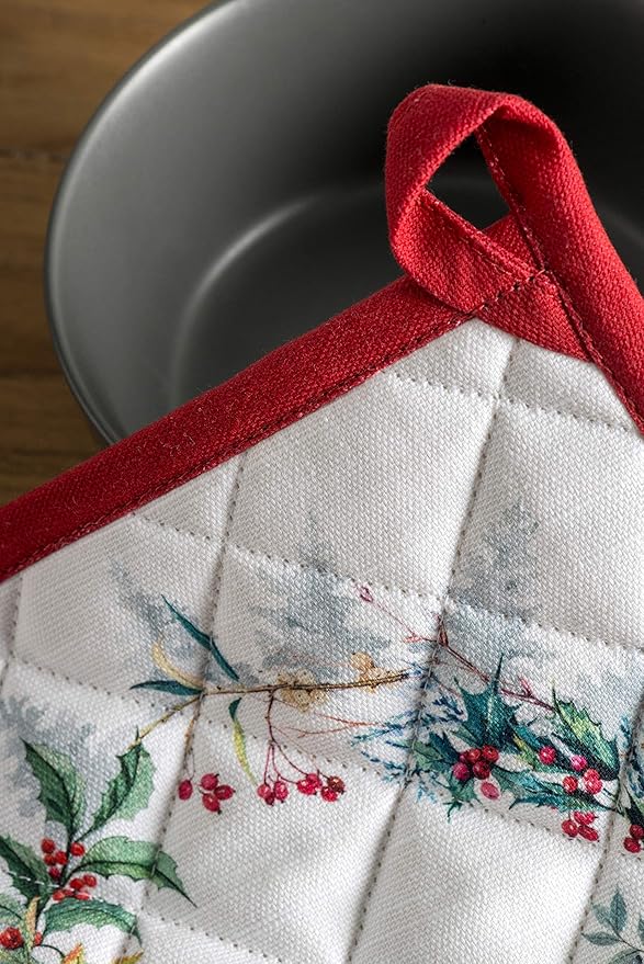 Maison d' Hermine Pot Holders Set 100% Cotton Heat Resistant Potholders 8" x 8" Hot Pads with Loop BBQ, Cooking, Baking, Grilling, Kitchen, Handling Hot Pans (Pack of 2, Morzine)