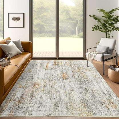 Soalmost 5x7 Area Rugs Grey/Rust Low Pile Washable Trendy Faded Style Rug | by Soalmost