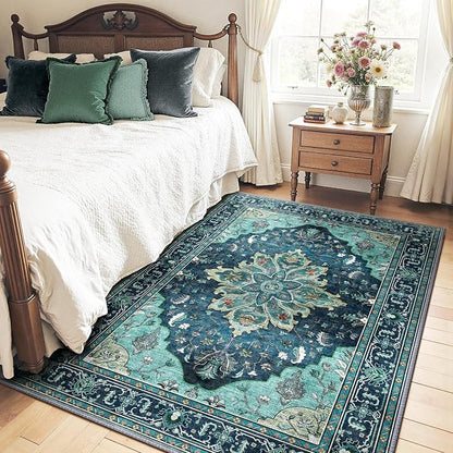 RELEANY Washable Area Rug, Teal | Non-Slip, Water Repellent, Pet Friendly by RELEANY