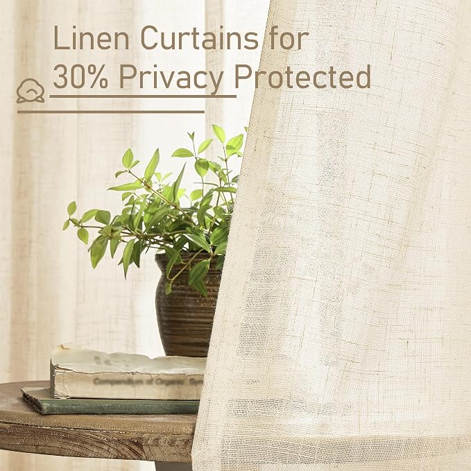 Linen Semi Sheer Curtains 96 inches Long 2 Panels Set, Floor to Ceiling Curtains - Image 5