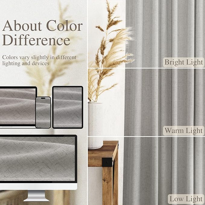 Light Gray Linen Curtains for Living Room 84 Inches Long 2 Panels Set Rod - Image 3