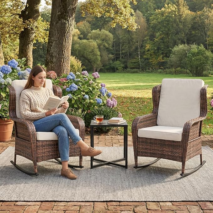 GarveeLife Single Wicker Rocking Chair, Classic Rattan Rocker by GarveeLife