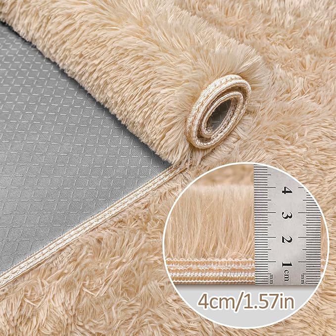 2x8 Bedside Area Rugs for Bedroom Soft Fluffy Shag Beige Rug for Hallway - Image 5