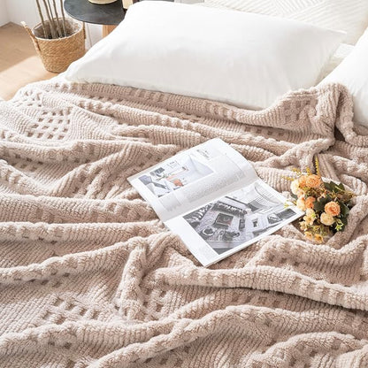 Waffle Brown Throw Blanket -Fluffy Fleece, Neutral Tan Color, Cute & Aesthetic - Image 4