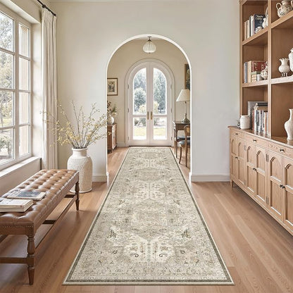 Madane Hallway Runner Rug 2'6''x10' Kitchen Runners Vintage, Ivory/Brown | - Image 4