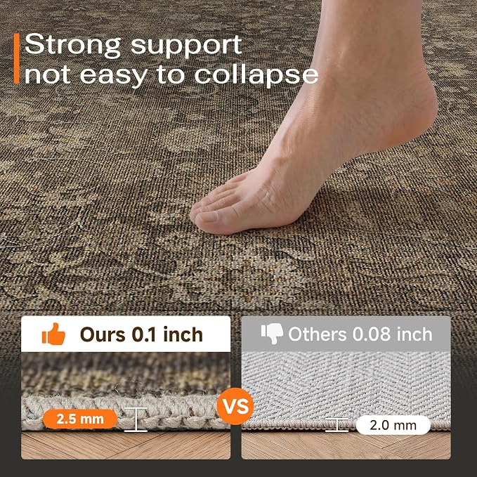 3x5 Brown Linen Look Washable Area Rug - Image 9