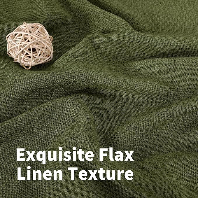 YoungsTex Olive Green Linen Semi Sheer Curtains 80 Inch Length 2 Panels | Light - Image 4