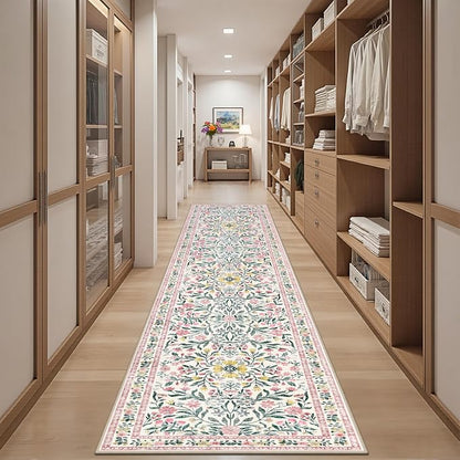 PLHXFR 2x5 Washable Runner Rug：Floral Indoor Kitchen Carpet Pink Green | - Image 5